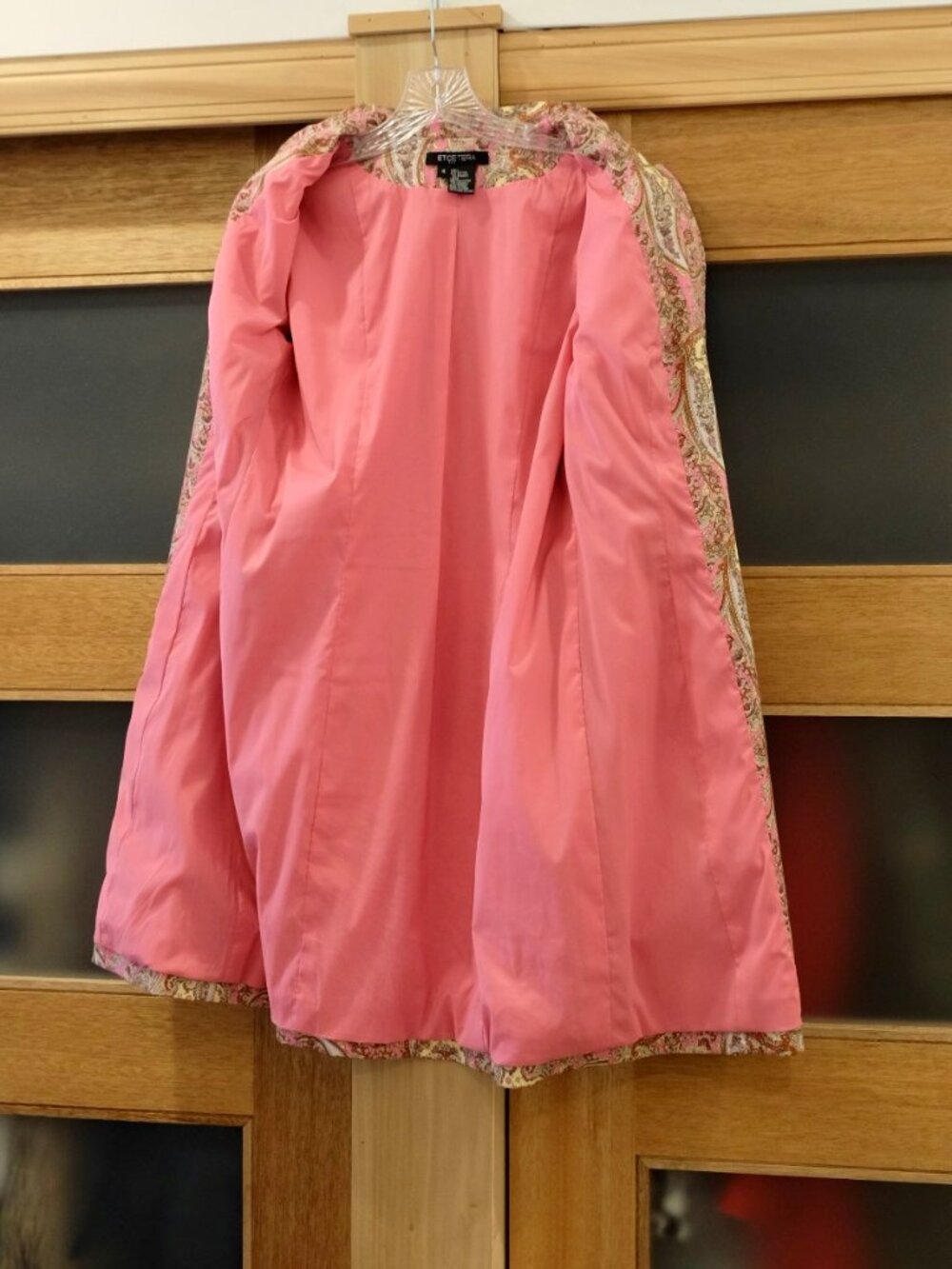 ETCETERA~PINK PAISLEY SHIFT COAT COTTON LINED LIGHTWEIGHT TRENCH Size 4 - Picture 4 of 5